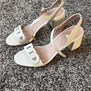 Cole Haan Cream Block Heel Chain-Detail Slingback Sandals